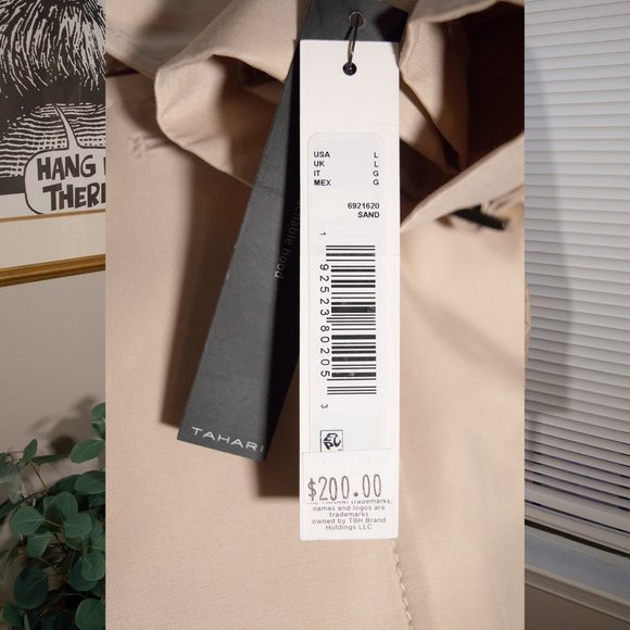 Tahari Cream Large Trench Coat with Tortoiseshell Buttons and Green Accents - Picture 4 of 4